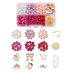 DIY Earrings Making Kits, Including 300Pcs 6 Colors Baking Painted Pearlized Glass Pearl Round Beads, 12Pcs 6 Style Alloy Enamel Pendants, 304 Stainless Steel Earrings Hooks & Jump Rings, Elastic Crystal Thread, Mixed Color, Beads: 6~7mm, Hole: 1mm, 50pcs/color(DIY-LS0003-70)