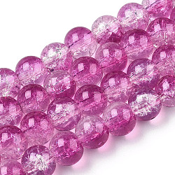 Transparent Crackle Baking Paint Glass Beads, Imitation Opalite, Round, Medium Orchid, 6x5mm, Hole: 1.2mm(X1-DGLA-T003-01B-09)