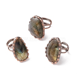 Natural Labradorite Irregular Nugget Open Cuff Ring, Red Copper Brass Wire Wrap Chunky Ring for Women, Cadmium Free & Lead Free, US Size 7 1/4(17.5mm)(RJEW-I082-06R)