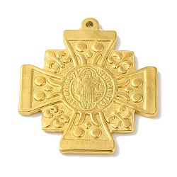 304 Stainless Steel Pendants, Cross with Cssml Ndsmd Cross God Father/Saint Benedict, Golden, 51x44.5x3mm, Hole: 2mm(STAS-Z058-04G-03)