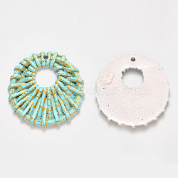 Resin Pendants, Imitation Woven Rattan Pattern, Flat Round, Pale Turquoise, 42x41.5x4mm, Hole: 2.5mm(X-RESI-S364-50A)