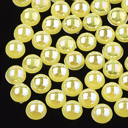 ABS Plastic Imitation Pearl Cabochons, AB Color Plated, Half Round, Yellow, 6x3mm, 5000pcs/bag(OACR-S025-6mm-05)