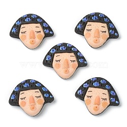 Resin Cabochons, Cartoon Character, Human with Black Hair, 18x22x5mm(CRES-G015-06)