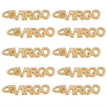 10Pcs Brass Pendants, with Jump Rings, Long-Lasting Plated, Constellation/Zodiac Sign, Golden, Virgo, Virgo: 4x17x1.5mm, Hole: 3mm