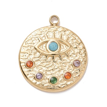 304 Stainless Steel Evil Eye Pendants, with Colorful Rhinestone and 201 Stainless Steel Snap on Bails, Golden, Acalanatha, 18x15.5x2mm, Hole: 1.5mm