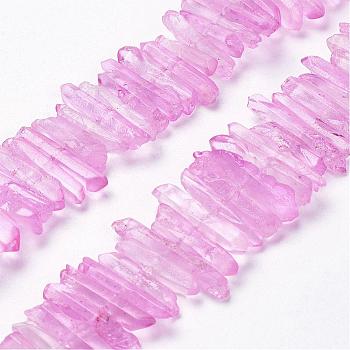 Natural Quartz Crystal Points Beads Strands, Dyed, Nuggets, Pearl Pink, 15~30x4~8x4~7mm, Hole: 1mm, 8 inch