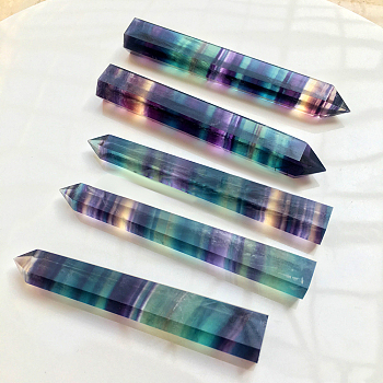 Natural Colorful Fluorite Pointed Prism Bar Home Display Decoration, Healing Stone Wands, for Reiki Chakra Meditation Therapy Decos, Faceted Bullet, 70~80mm