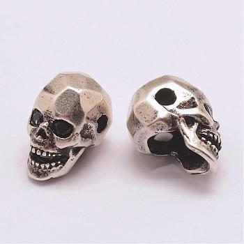 Brass Micro Pave Grade AAA Cubic Zirconia Beads, Long-Lasting Plated, Cadmium Free & Nickel Free & Lead Free, Skull, 925 Thailand Sterling Silver Plated, 13x7.5x9mm, Hole: 2mm
