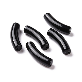 Opaque Acrylic Beads, Curved Tube, Black, 31.5x7.5mm, Hole: 1.6mm, 345pcs/500g