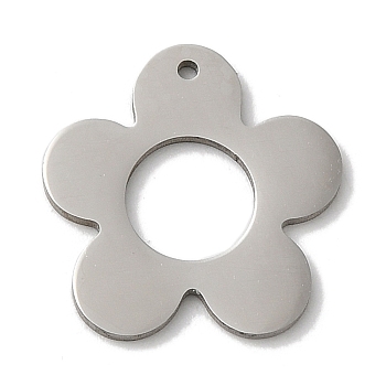 201 Stainless Steel Pendants, Laser Cut, Stainless Steel Color, Flower Charm, 15.5x15x1mm, Hole: 0.8mm