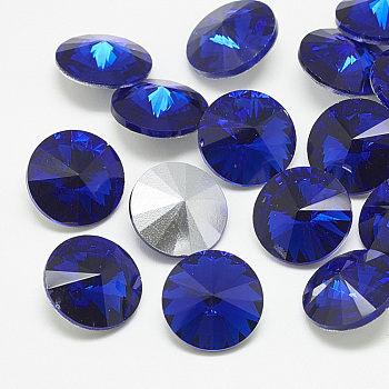 Pointed Back Glass Rhinestone Cabochons, Rivoli Rhinestone, Back Plated, Faceted, Cone, Sapphire, 6x3mm