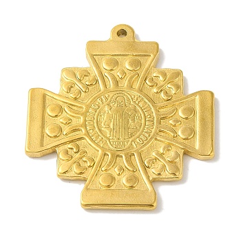 304 Stainless Steel Pendants, Cross with Cssml Ndsmd Cross God Father/Saint Benedict, Golden, 51x44.5x3mm, Hole: 2mm