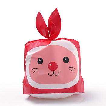 Kawaii Bunny Plastic Candy Bags, Rabbit Ear Bags, Gift Bags, Two-Side Printed, Red, 22.5x14cm