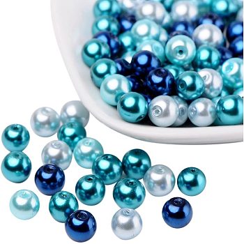 8mm Mixed Blue Color Pearlized Glass Pearl Beads for Jewelry Making, about 100pcs/box.