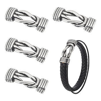 4Pcs Tibetan Style Stainless Steel Connector Charms, For Leather Cord Bracelet Jewelry Making, Antique Silver, 40.5x14x8.5mm, Hole: 12x6.5mm