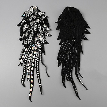 Hand Sewing Multi-Layer Flower Costume Shoulder Appliques, with Imitation Pearl & Rhinestone, Black, 415x154x7mm