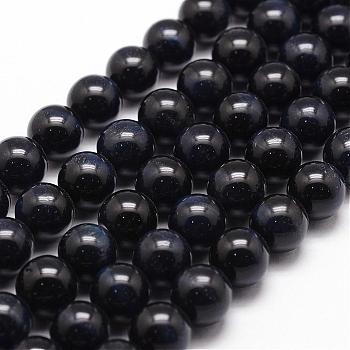 Natural Tiger Eye Bead Strands, Dyed & Heated, Round, Black, 8mm, Hole: 1mm, about 44pcs/strand, 14.9 inch~15.1 inch