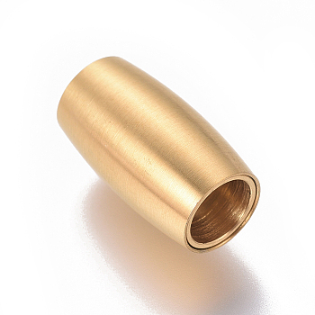 Ion Plating(IP) 304 Stainless Steel Magnetic Clasps with Glue-in Ends, Matte, Oval, Golden, 14x8mm, Hole: 5mm