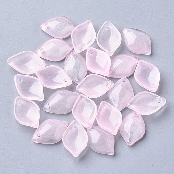 Transparent Spray Painted Glass Pendants, Petaline, Pink, 15x10x3.5mm, Hole: 1.2mm