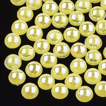 ABS Plastic Imitation Pearl Cabochons, AB Color Plated, Half Round, Yellow, 6x3mm, 5000pcs/bag
