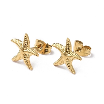 Ion Plating(IP) 304 Stainless Steel Starfish Stud Earrings for Women, Golden, 12x11.5mm, Pin: 0.8mm