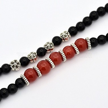 Jade teint naturel ronde perles bracelets wrap triples(BJEW-E228-01)-4