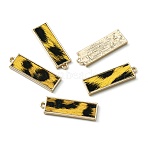 PU Leather Pendants, with Light Gold Plated Alloy Findings, Rectangle with Leopard Print Pattern, Gold, 32x10x2.5mm, Hole: 1.4mm(FIND-WH0125-85LG-03)