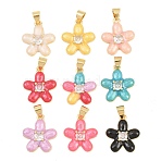 Brass Micro Pave Clear Cubic Zirconia Pendants, with Enamel, Flower Charms, Long-Lasting Plated, Rack Plating, Lead Free & Cadmium Free, Real 18K Gold Plated, Mixed Color, 17x15.5x4mm, Hole: 4x3.5mm(KK-C170-26G)