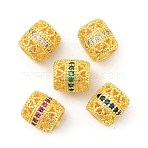 Brass Micro Pave Cubic Zirconia European Beads, Large Hole Beads, Barrel, Rack Plating, Cadmium Free & Lead Free, Long-Lasting Plated, Golden, Mixed Color, 10x9mm, Hole: 5mm(KK-P297-05G)