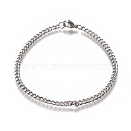 Men's Curb Chain, Twisted Chain Bracelets, Fashionable 304 Stainless Steel Bracelets, with Lobster Claw Clasps, Stainless Steel Color, 8-1/4 inch(21cm), 3.5mm(BJEW-E369-13A)