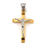 Ion Plating(IP) 304 Stainless Steel Pendants, Cross with Jesus, Golden & Stainless Steel Color, 33x18.5x7mm, Hole: 6x5.5mm(STAS-M329-05G)
