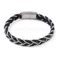 Black Braided Leather Cord Bracelets, with 304 Stainless Steel Magnetic Clasps, for Men Women, Stainless Steel Color, 8-1/2 inch(21.5cm), 10~12mm(BJEW-A009-06P)