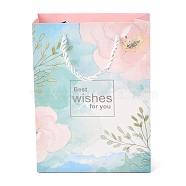 Rectangle Paper Bags, with Cotton Rope Handles, Floral & Word Pattern, for Gift Bags and Shopping Bags, Colorful, 15x7.1x20cm(CARB-J002-04B-01)