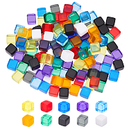 140Pcs 10 Colors Opaque & Transparent Acrylic Beads, No Hole, Cube, Mixed Color, 7.5x7.5x7.5mm, 14pcs/color(AJEW-BC0003-88)
