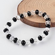 Faceted Abacus Glass Beaded Stretch Bracelets, Black, 54mm(BJEW-J172-03)