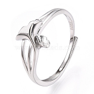 925 Sterling Silver Adjustable Ring Settings, with S925 Stamp, Apricot Leaf, Real Platinum Plated, US Size 8(18.1mm)(STER-T007-08P)