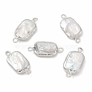Baroque Natural Keshi Pearl Connector Charms, Rectangle Links, with Brass Double Loops, Platinum, 21~23x10~11x3~4mm, Hole: 1.6mm(PEAR-P004-13P)