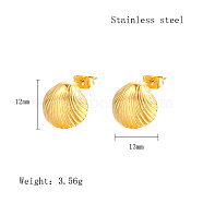 304 Stainless Steel Stud Earrings, Shell Shape, Real 18K Gold Plated, 12x13mm(MH4589-1)
