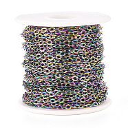 Ion Plating(IP) 304 Stainless Steel Cable Chains, Unwelded, with Spool, Flat Oval, Rainbow Color, 4x3x0.7mm, about 65.62 Feet(20m)/Roll(CHS-D028-05M-A)
