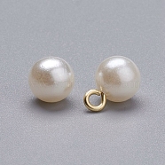 Acrylic Pearl Pendants, with Golden Tone Iron Loop, Round, White, 15x10mm, Hole: 2.5mm(X-IFIN-I031-01G)