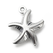 304 Stainless Steel Pendants, Starfish Charms, Stainless Steel Color, 16x14x3.3mm, Hole: 1mm(STAS-D243-09)