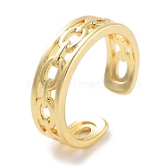 Rack Plating Brass Open Cuff Rings, Link Chain Wide Band Rings for Women, Long-Lasting Plated, Lead Free & Cadmium Free, Golden, 6mm, Adjustable(RJEW-Z059-08G)