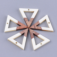 Resin & Walnut Wood Pendants, Triangle, Creamy White, 27.5x24x3.5mm, Hole: 1.8mm(X-RESI-S358-56A)