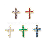 Rack Plating Brass Pendant, with Glass, Lead Free & Cadmium Free, Cross Charms, Real 18K Gold Plated, Mixed Color, 31.5x23x4~7.5mm, Hole: 5x2.5mm(KK-H443-05G)