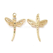 Brass Cubic Zirconia Charms, with Jump Ring, Dragonfly Charm, Real 18K Gold Plated, 33.5x25x3mm, Hole: 3.4mm(KK-G453-23G)