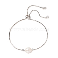 Oval Natural Pearl Beaded Slider Bracelet, Brass Jewelry for Women, Platinum, Inner Diameter: 3/8~2-1/2 inch(1~6.4cm)(BJEW-JB09315-01)