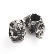 304 Stainless Steel European Beads, Large Hole Beads, Elephant, Antique Silver, 9x15.5x7.8mm, Hole: 5mm(OPDL-G009-14AS)