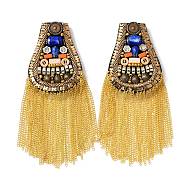 Iron with Rhinestone Tassel Epaulettes, Detachable Shoulder Badge, with Cloth & Plastic Resin Beads Findings, Platinum & Golden, 180x70x8mm(FIND-WH0145-40)