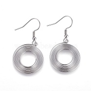 Tarnish Resistant 304 Stainless Steel Dangle Earrings, Hypoallergenic Earrings, with Ear Nuts/Earring Back, Spring Beads, Coil Beads, Ring, Stainless Steel Color, 44mm, Pin: 0.6mm, 4pairs/card(EJEW-F234-11P)