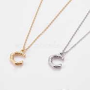 304 Stainless Steel Initial Pendant Necklaces, with Cable Chain and Lobster Claw Clasps, Letter C, Mixed Color, 17.7 inch(45cm)(NJEW-L155-14)